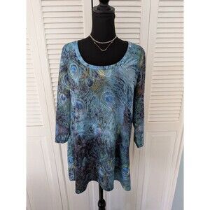 Closet Full Tunic Women's 2X  Embellished Blue Purple Peacock Top Blouse Stretch